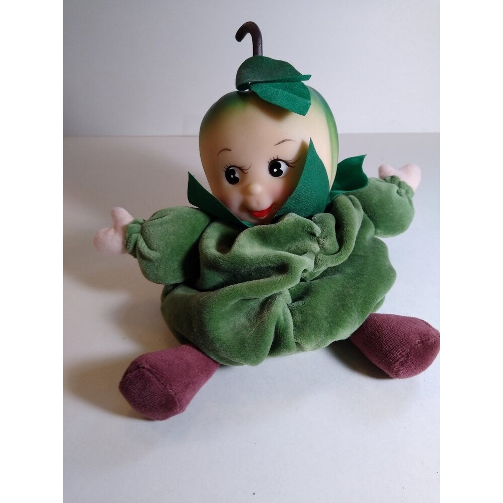 Anthropomorphic Kitsch Green Apple Beanbag Plush Doll with Velvet Fabric and
